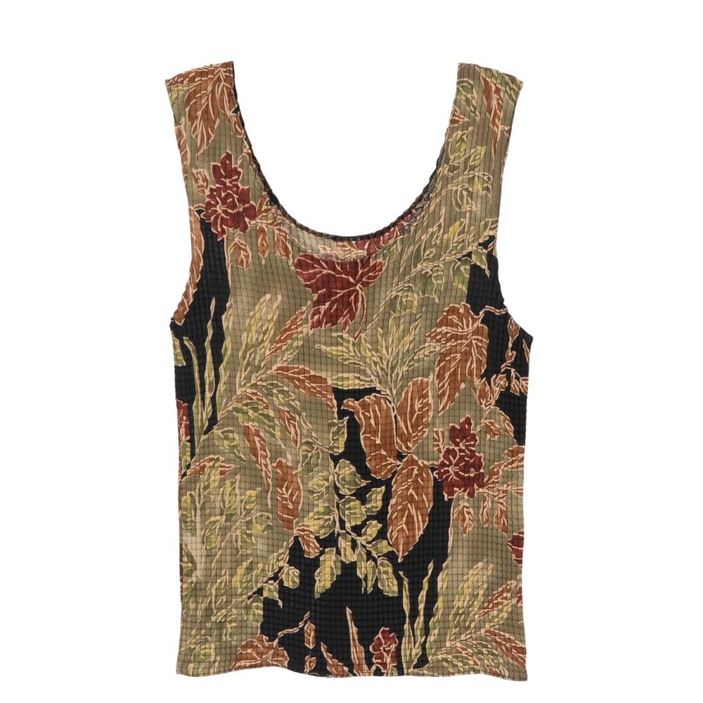 Impressions Sheer Blouse Tank Set L Women Floral Button Up Green Red Brown Fall - Picture 7 of 8